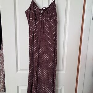 American Eagle Outfitters Brown and White Polka Dot Maxi Dress